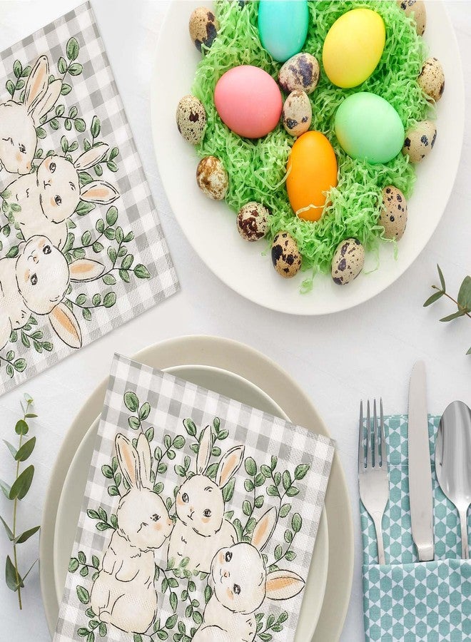 JarThenaAMCS مناديل ورقية من JarThenaAMCS، 80 قطعة، بتصميم أرنب، بنقشة مربعات الجاموس، للاستخدام مرة واحدة، مزينة بأرانب الربيع، وأوراق الكافور، بنقوش مربعة، مثالية للغداء والعشاء، ولحفلات أعياد الميلاد، وتزيين الطاولات. - Image 5